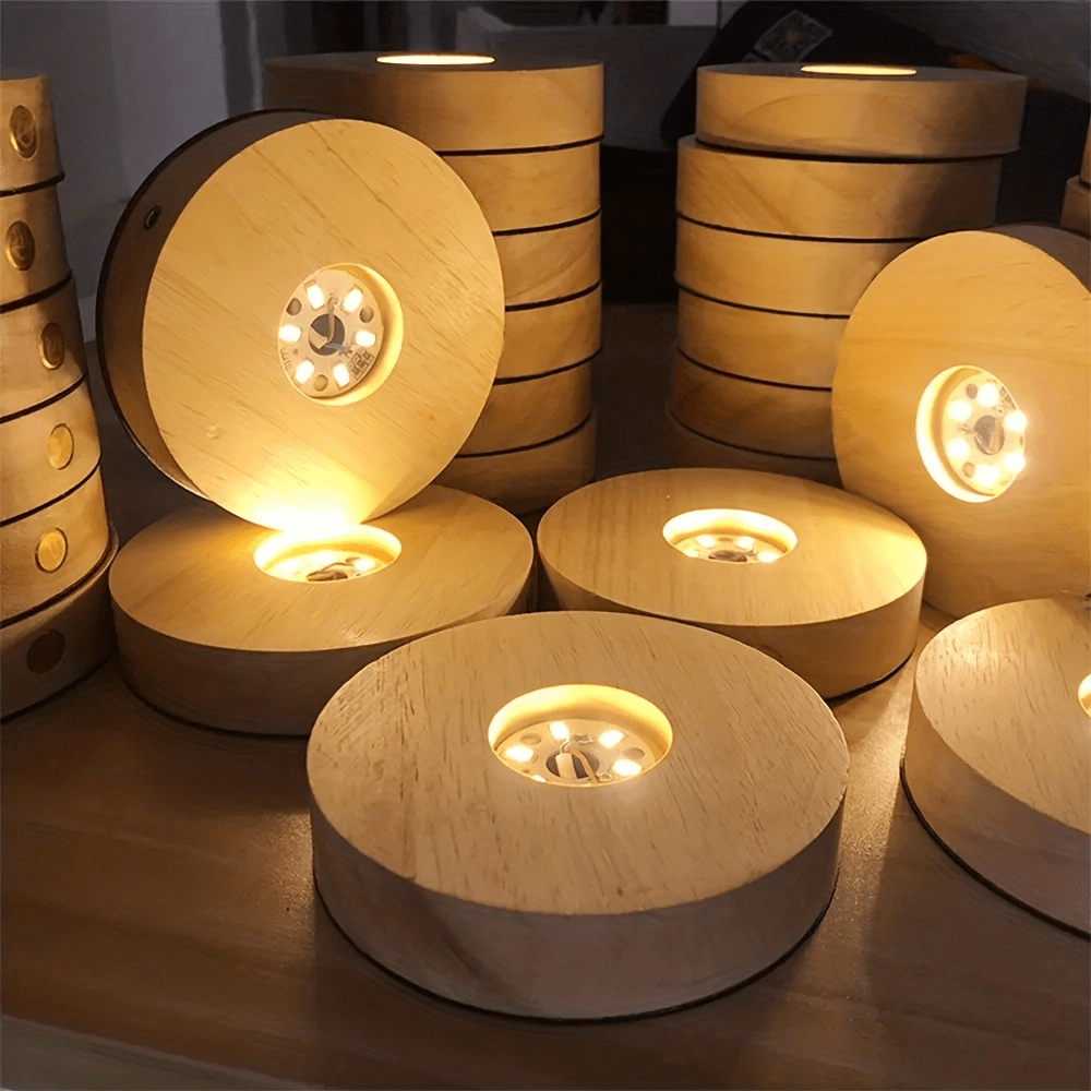 Expositor de madeira natural com LED e alimentação USB - luz branca quente | livraina