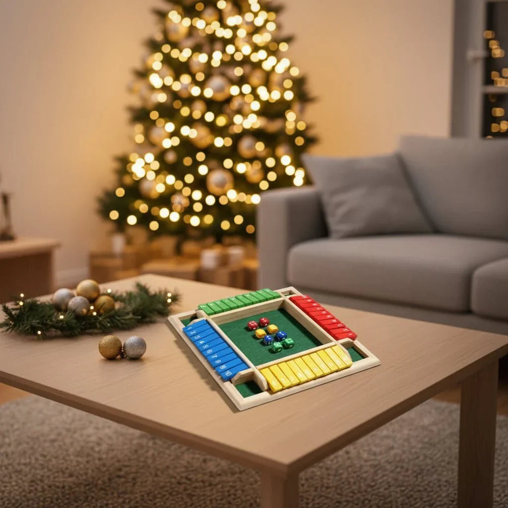 TimberForge träbaserat tärningsspel Shut The Box — fyra spelare