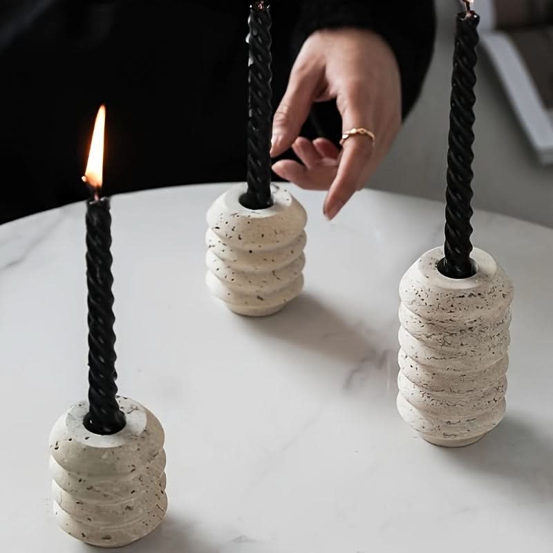 Natural Marble Candle Holder in Roman Travertine Style | livraina