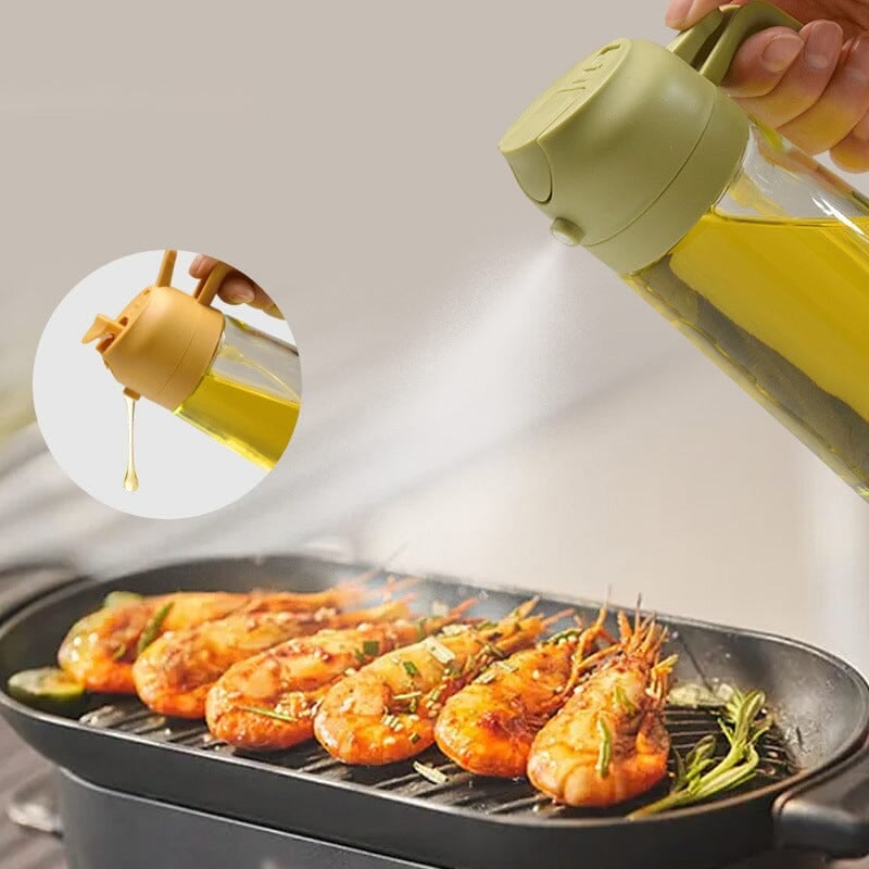Γυάλινη συσκευή διανομής λαδιού 470ml — Διπλά καπάκια για ροή και ψεκασμό