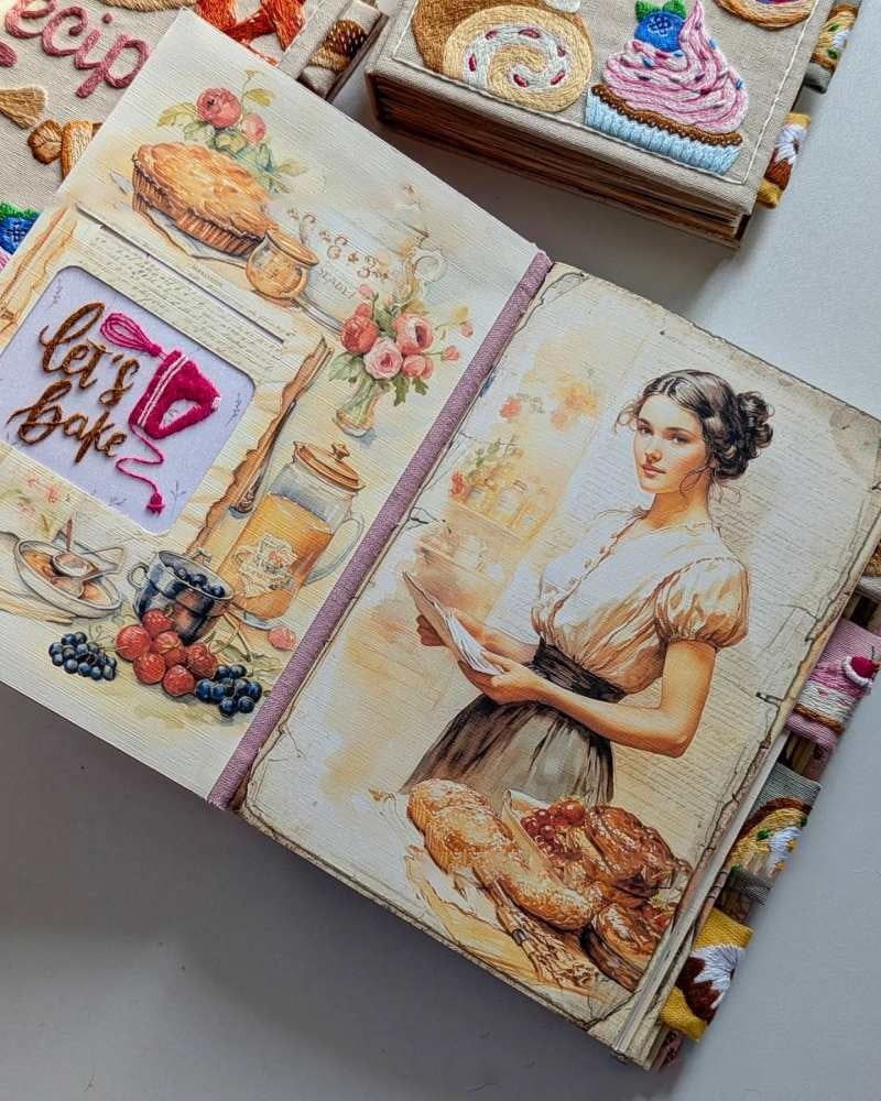 Notebook - Handmade Recipe Journal - Embroidered Fabric Cover - RecipeHeart | livraina