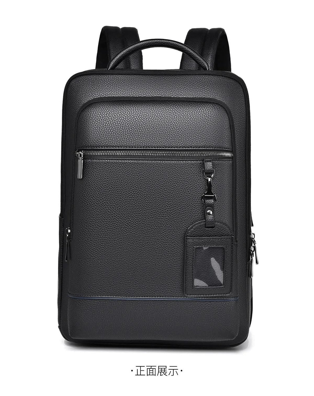 Bőr hátizsák 15.6 hüvelykes laptophoz — USB-port, fekete