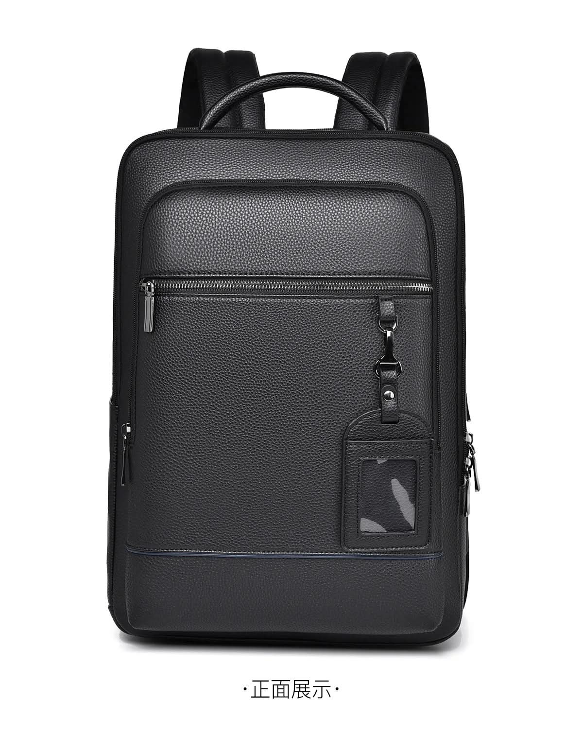 Bőr hátizsák 15.6 hüvelykes laptophoz — USB-port, fekete