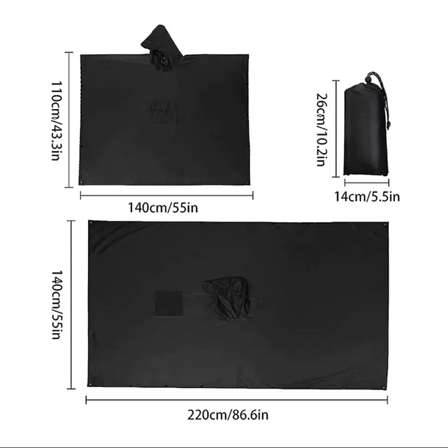 Poncho com capuz multifuncional e impermeável – protetor para lona e saco-cama | livraina