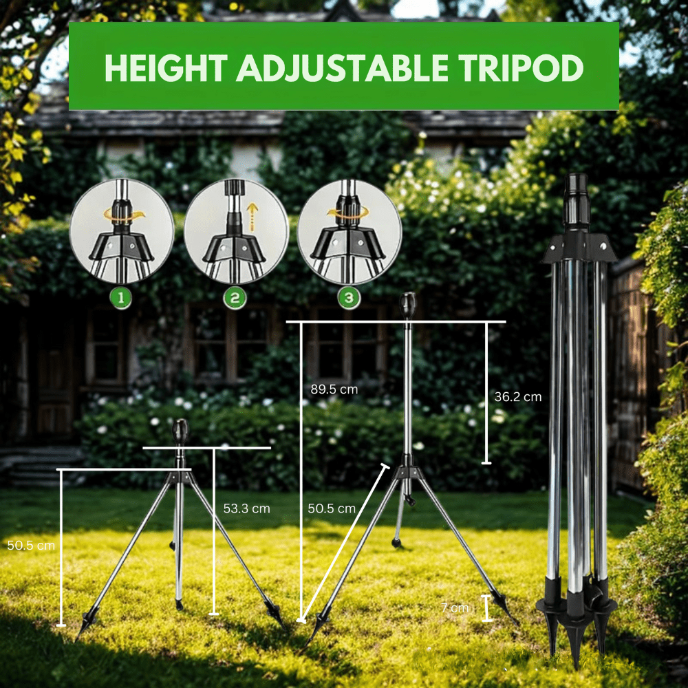 AquaPulse Aspersor de riego giratorio — cobertura ajustable de 360°