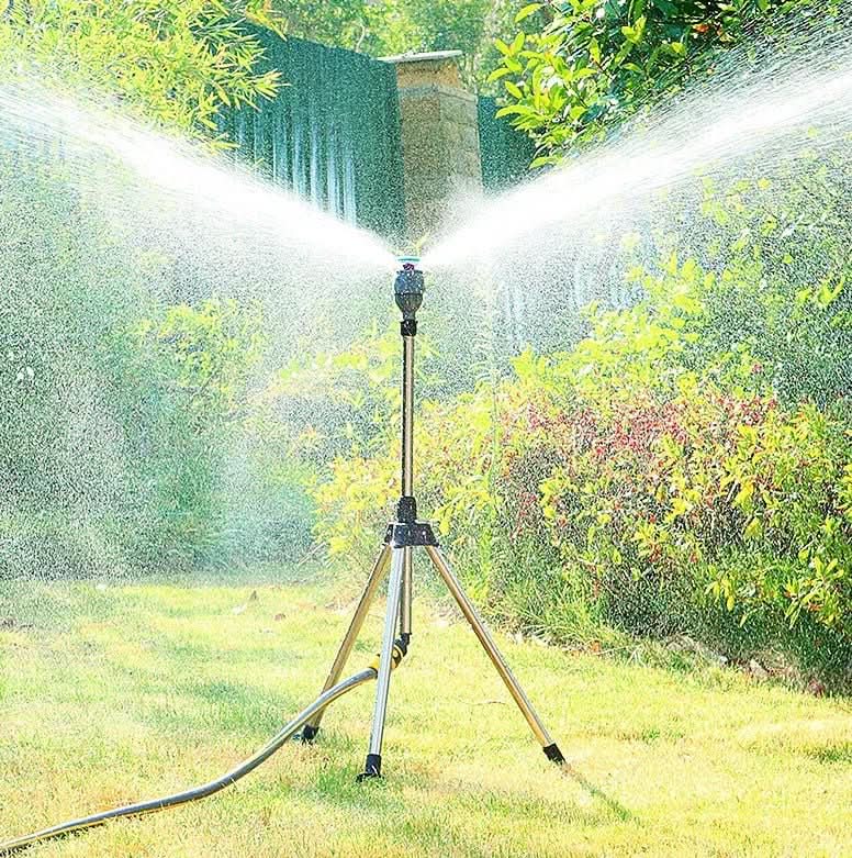 AquaPulse Aspersor de riego giratorio — cobertura ajustable de 360°