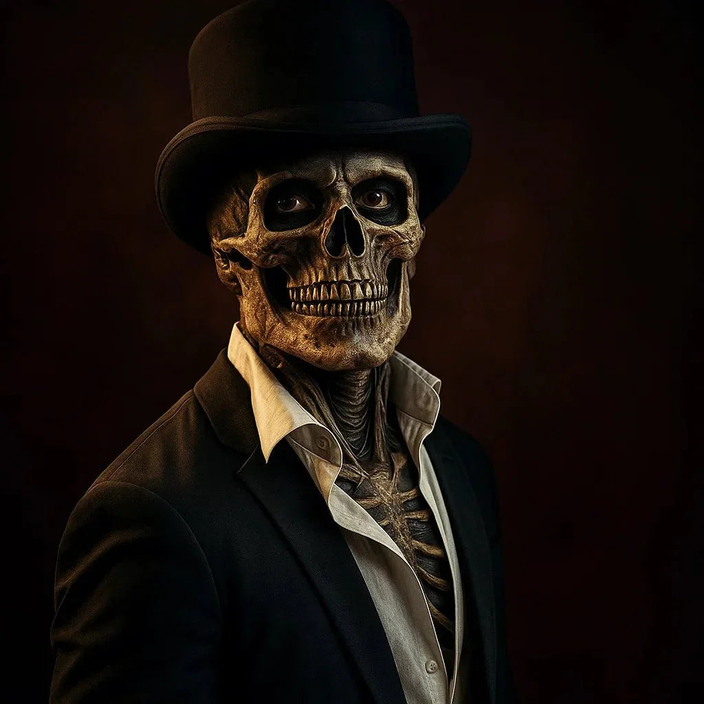 GrimShade Realistic Skeleton Mask with Hat — Halloween Costume