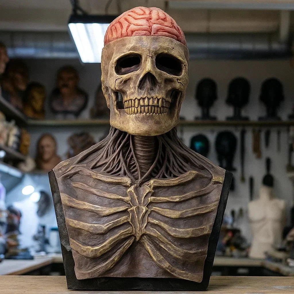 GrimShade Realistic Skeleton Mask with Hat — Halloween Costume