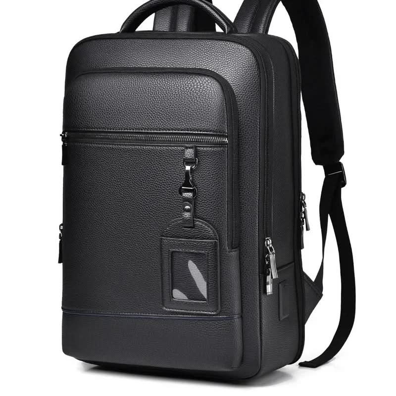 Bőr hátizsák 15.6 hüvelykes laptophoz — USB-port, fekete