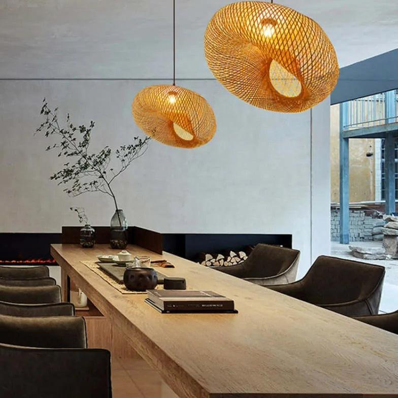 Čínské vintage závěsné svítidlo z tkaného bambusu do jídelny | livraina