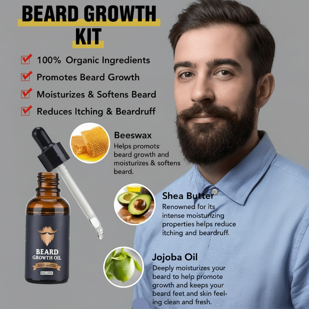Σετ BeardVigor — Σύστημα ανάπτυξης και περιποίησης γενειάδας με μικρορολέτα