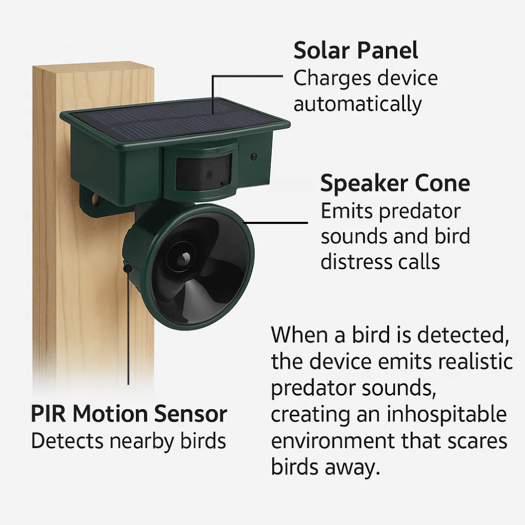 Répulsif à oiseaux à détection de mouvement FeatherGuard Pro — Répulsion sonore