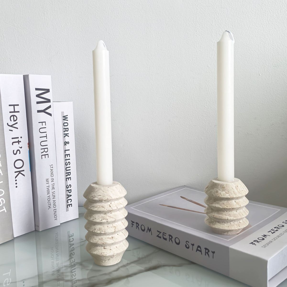 Natural Marble Candle Holder in Roman Travertine Style | livraina