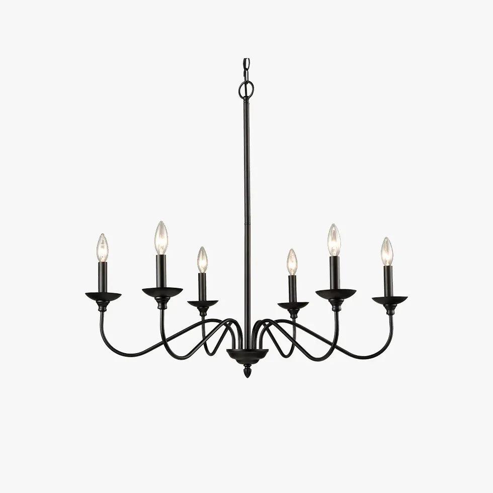 Svart jernlysekrone med seks lys og grendesign i industriell stil | livraina
