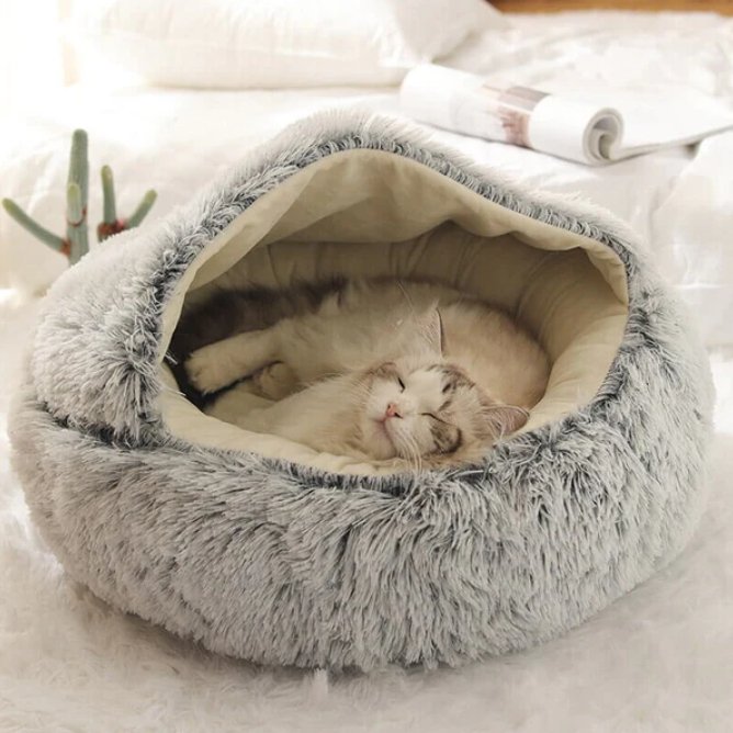 Cozy Haven lugnande bädd formad som ett bo för oroliga hundar och katter