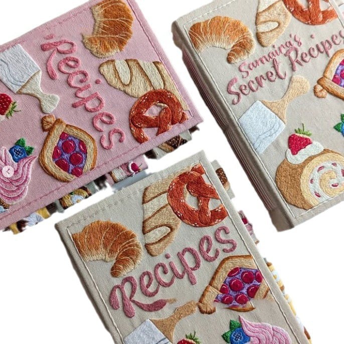 Notebook - Handmade Recipe Journal - Embroidered Fabric Cover - RecipeHeart | livraina