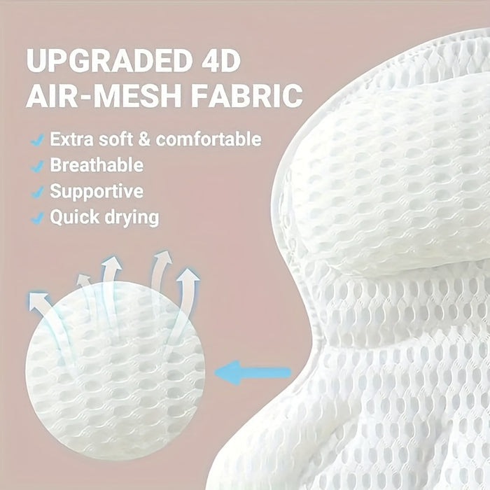 Almofada ergonómica para banheira — almofada de spa em malha e seis ventosas antiderrapantes