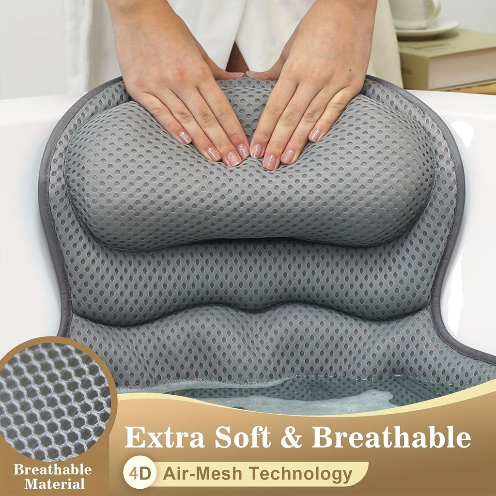 Almofada ergonómica para banheira — almofada de spa em malha e seis ventosas antiderrapantes