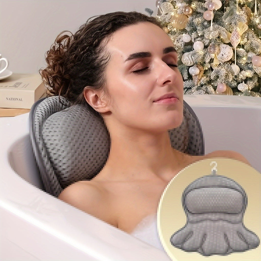 Almofada ergonómica para banheira — almofada de spa em malha e seis ventosas antiderrapantes