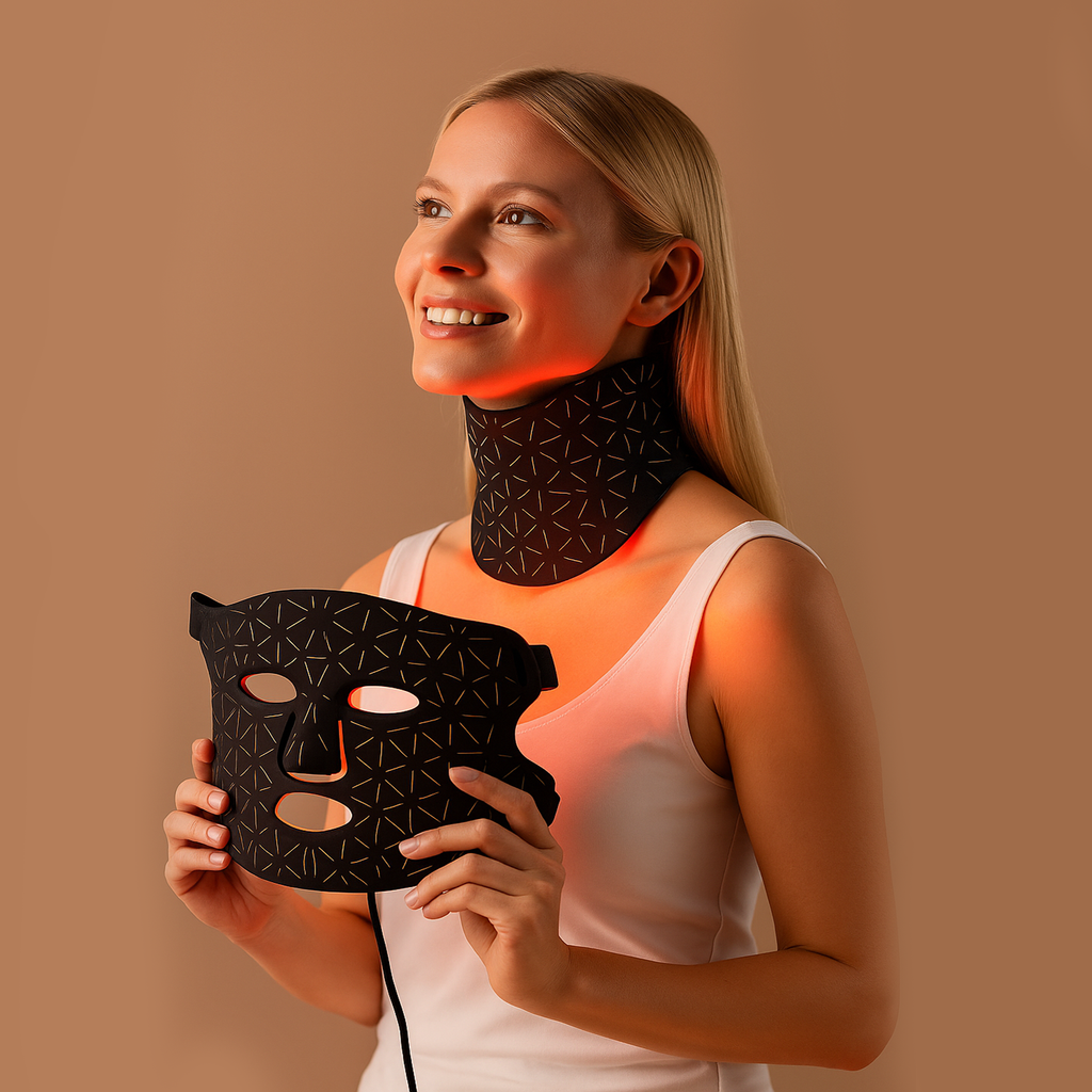 قناع AuraGlow المزود بإضاءة LED — 8 ألوان من الأحمر/الأشعة تحت الحمراء، لشد البشرة، وتفتيحها، وتقليل الاحمرار