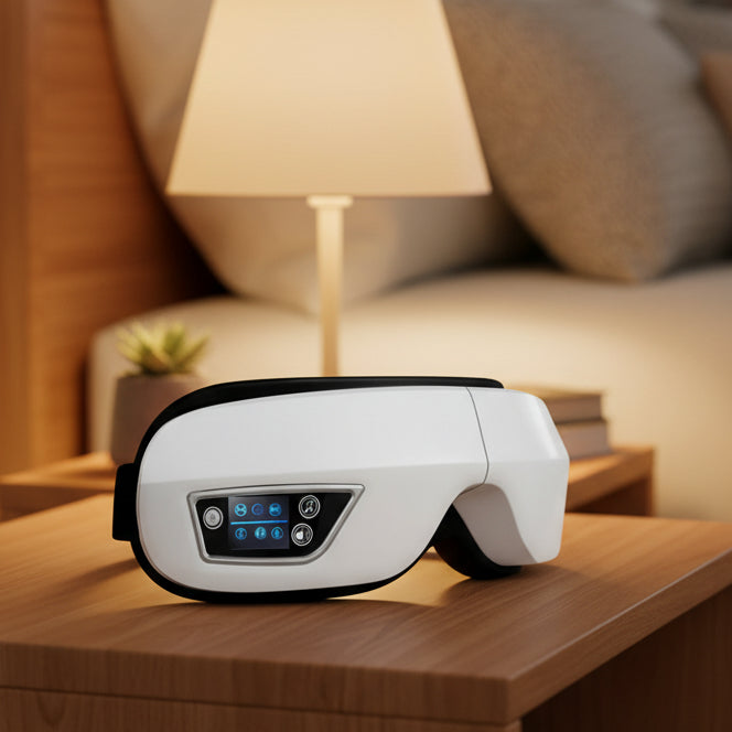 Massageador ocular AuraLume 6D — calor, vibração e Bluetooth
