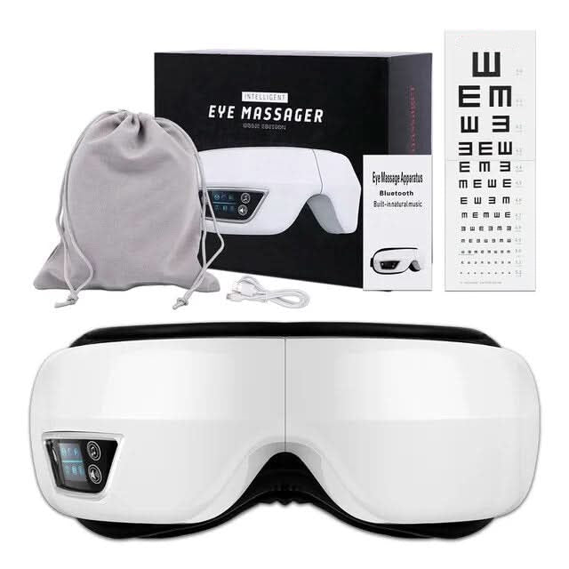 Massageador ocular AuraLume 6D — calor, vibração e Bluetooth