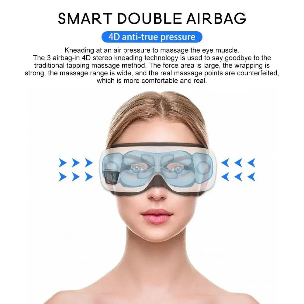 Massageador ocular AuraLume 6D — calor, vibração e Bluetooth
