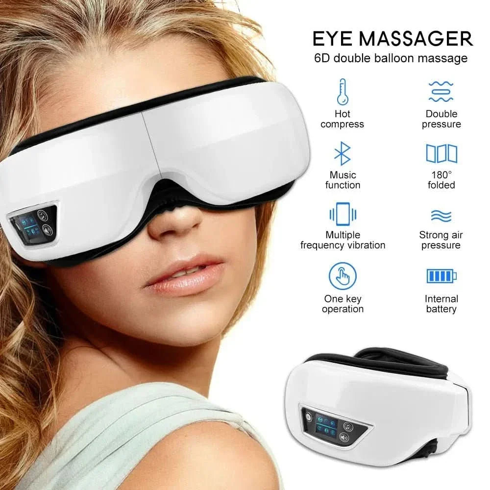 Massageador ocular AuraLume 6D — calor, vibração e Bluetooth