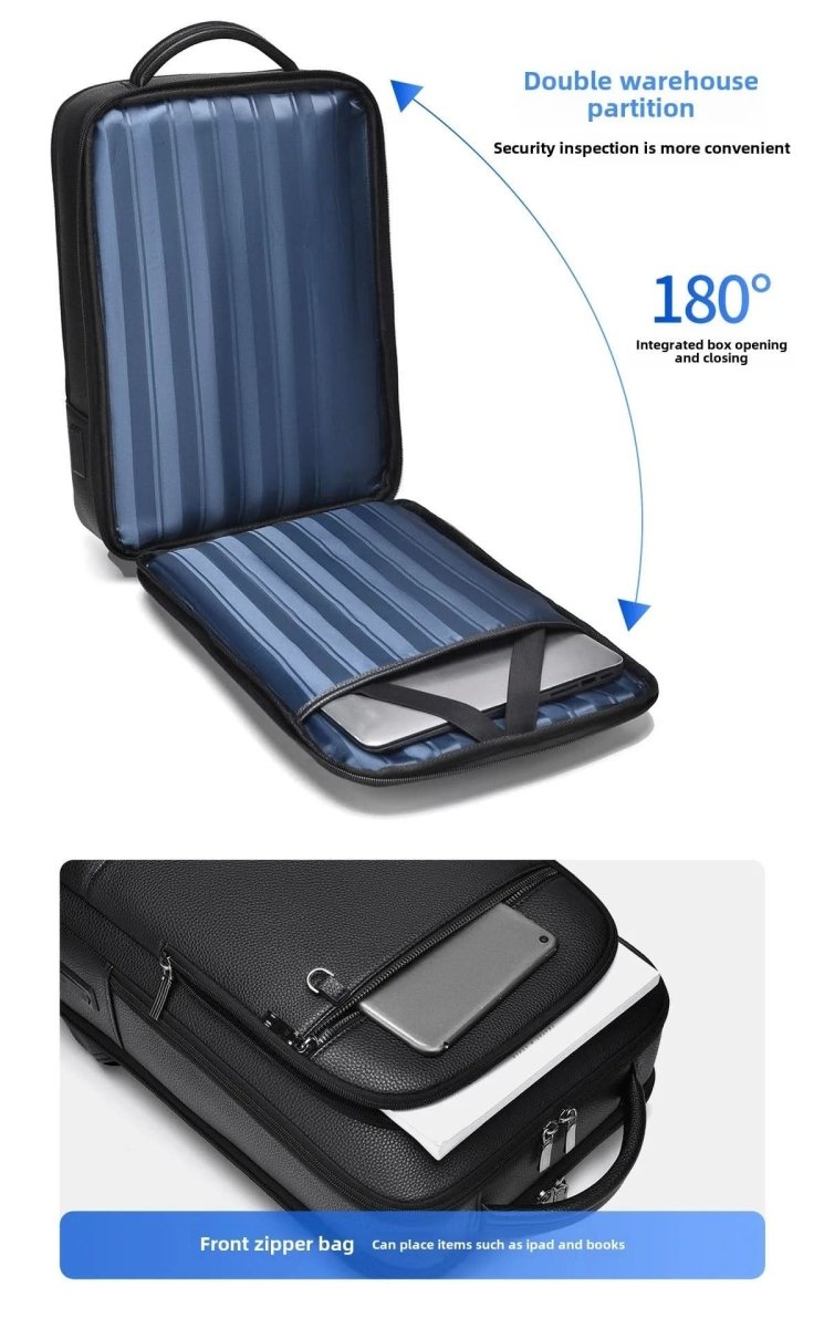 Bőr hátizsák 15.6 hüvelykes laptophoz — USB-port, fekete