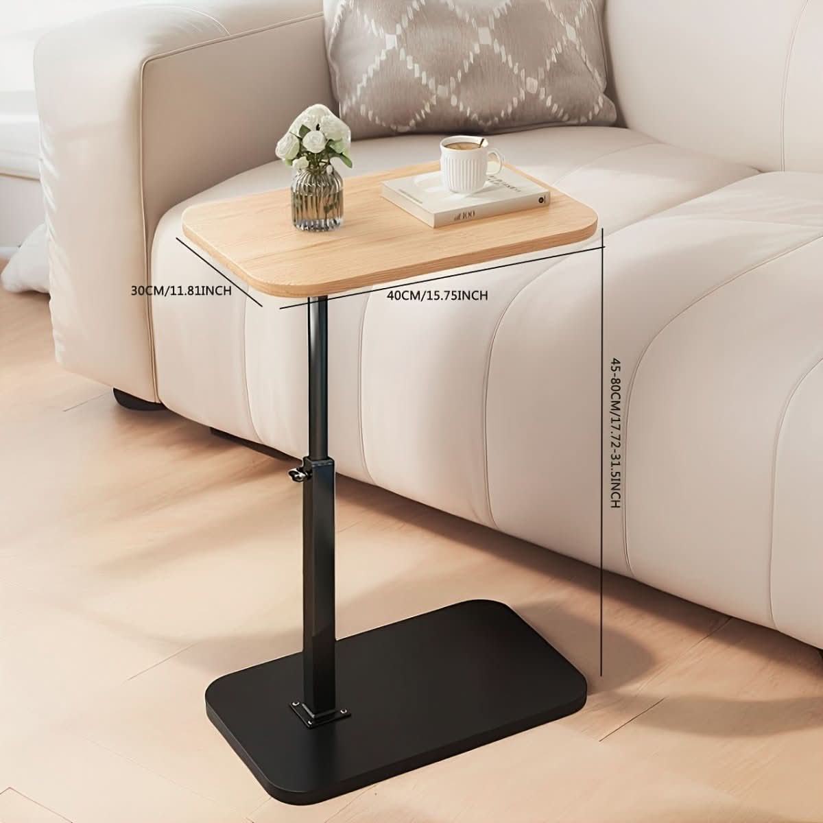 Mesa auxiliar ajustable para sofá y cama AeroLift — Superficie de madera