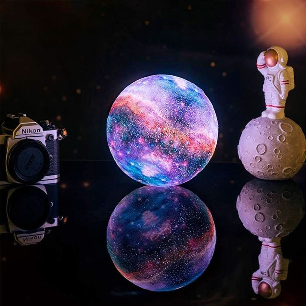Lámpara lunar Aurora — Luz lunar 3D, 16 colores, mando a distancia y soporte