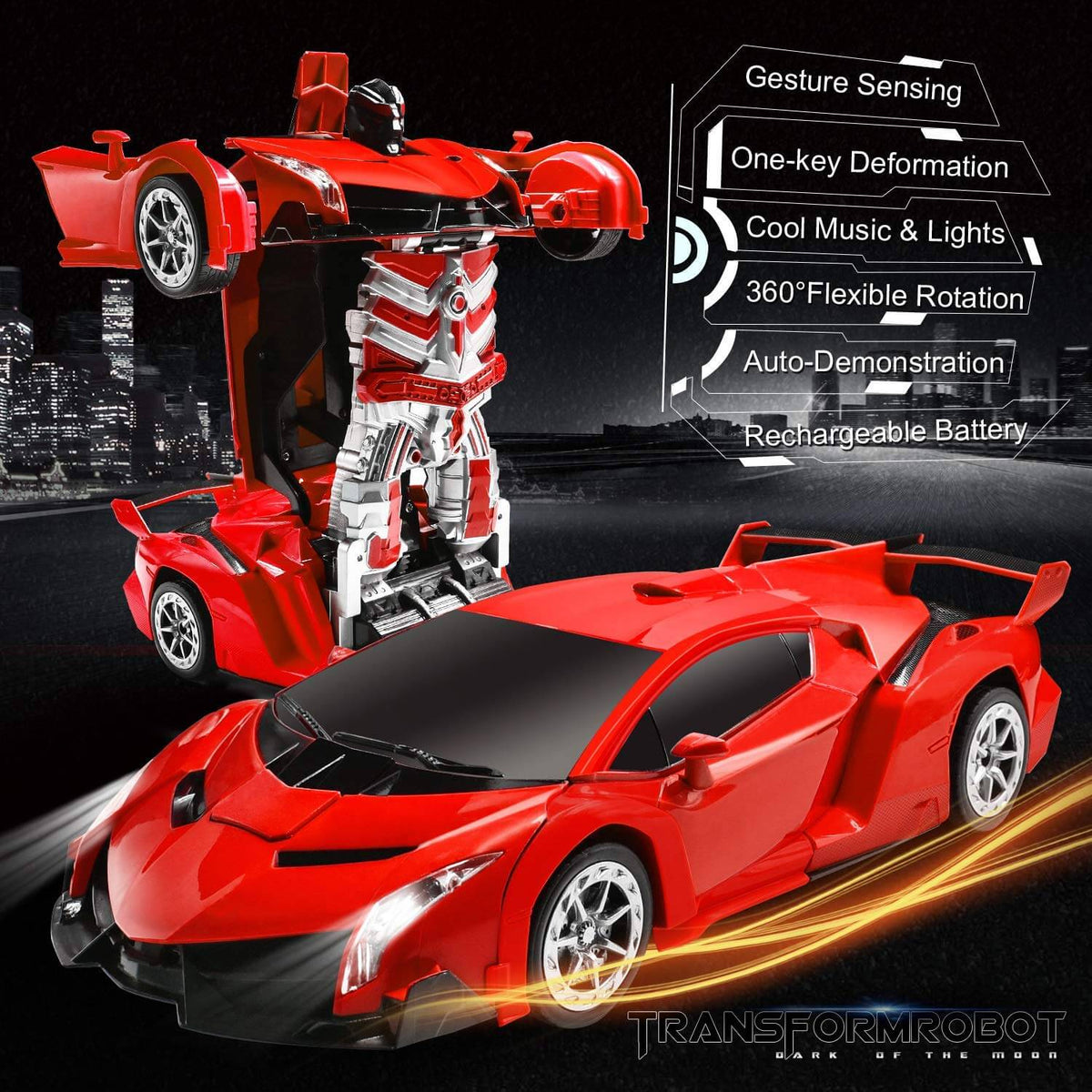 ジェスチャー操作式変形RCカー＆二足歩行ロボット — LEDライト内蔵