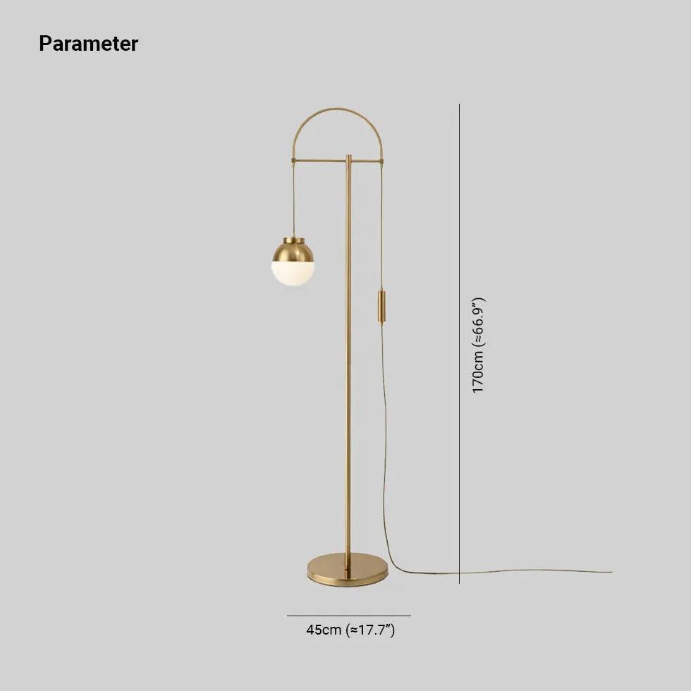 Stojací lampa ze skleněné koule s moderní zlatou povrchovou úpravou | livraina