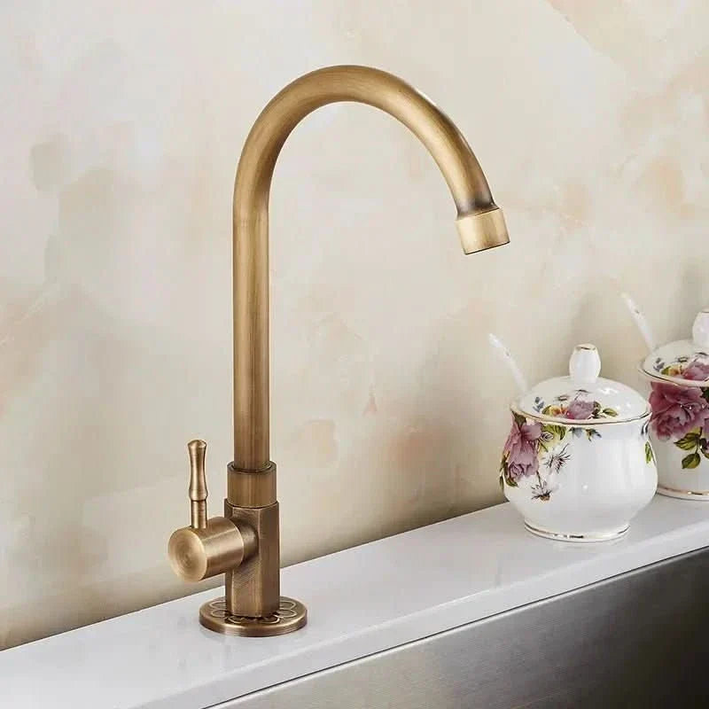 Lyra Tap — 300 mm High Swan Neck Spout, Antique Brass Finish
