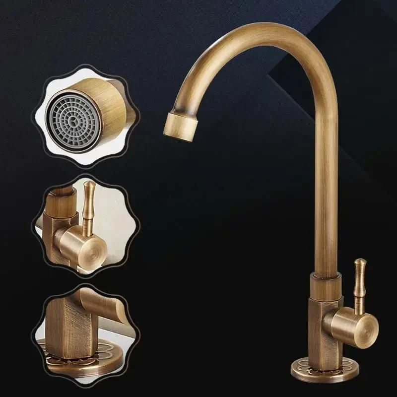 Lyra Tap — 300 mm High Swan Neck Spout, Antique Brass Finish