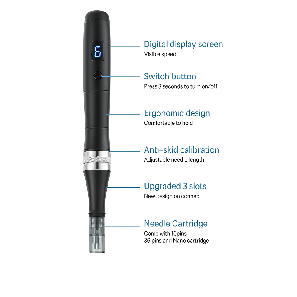 Dermapen ApexDerm Pro Ultima M8, ricaricabile tramite USB, 5 cartucce 32Pin