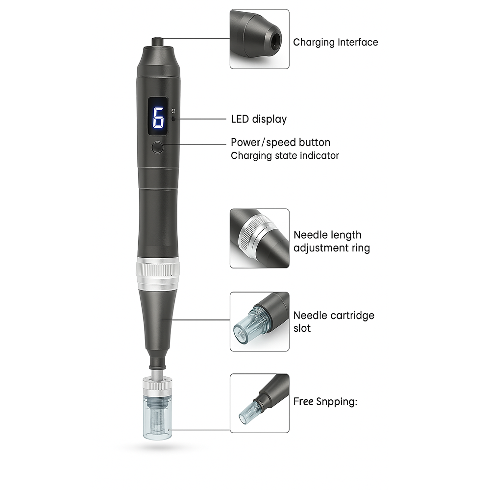 Dermapen ApexDerm Pro Ultima M8, ricaricabile tramite USB, 5 cartucce 32Pin
