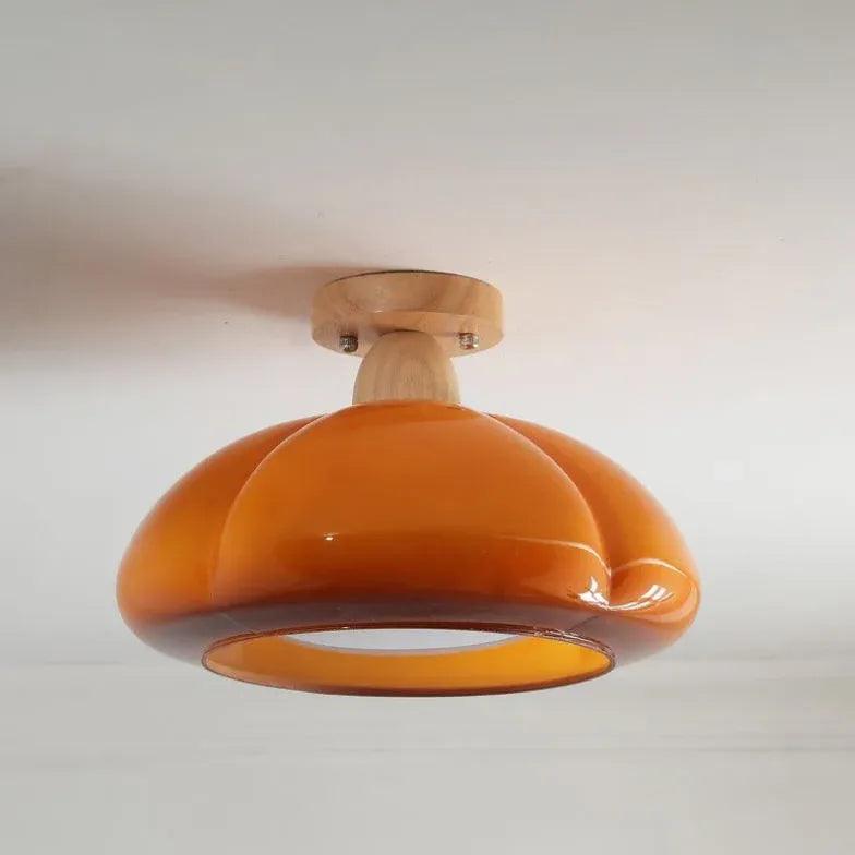 Kremfarget gresskarformet glasstaklampe | livraina