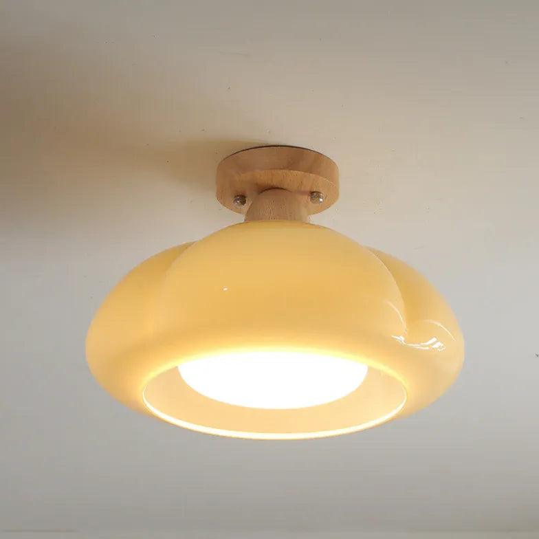 Kremfarget gresskarformet glasstaklampe | livraina