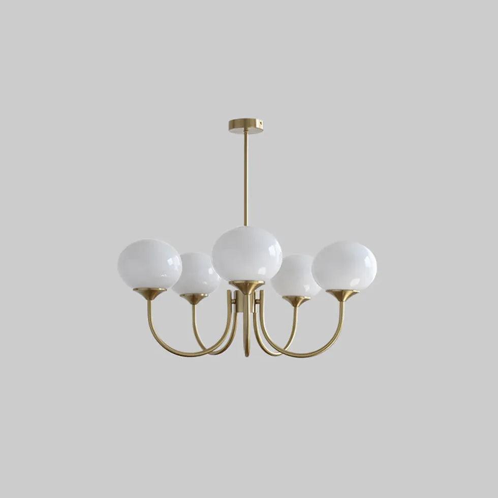 Gouden hanglamp met glazen takdesign in crème en roze | livraina