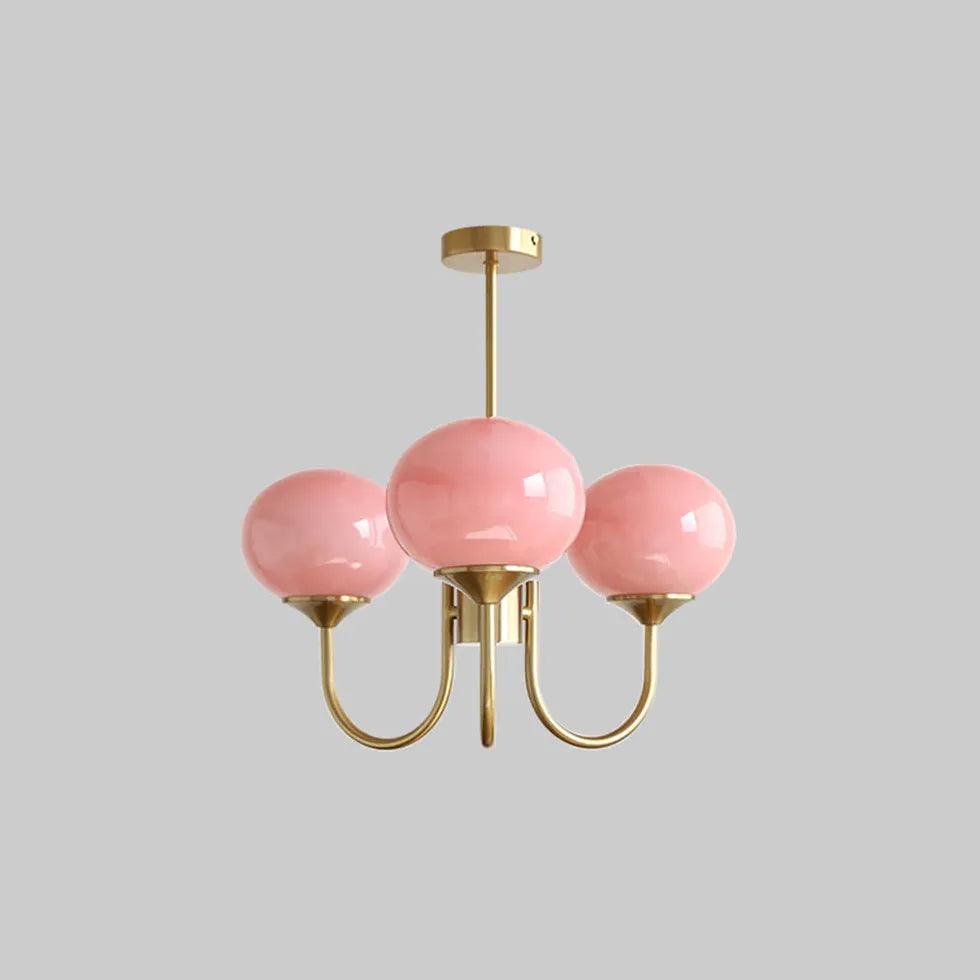 Gouden hanglamp met glazen takdesign in crème en roze | livraina