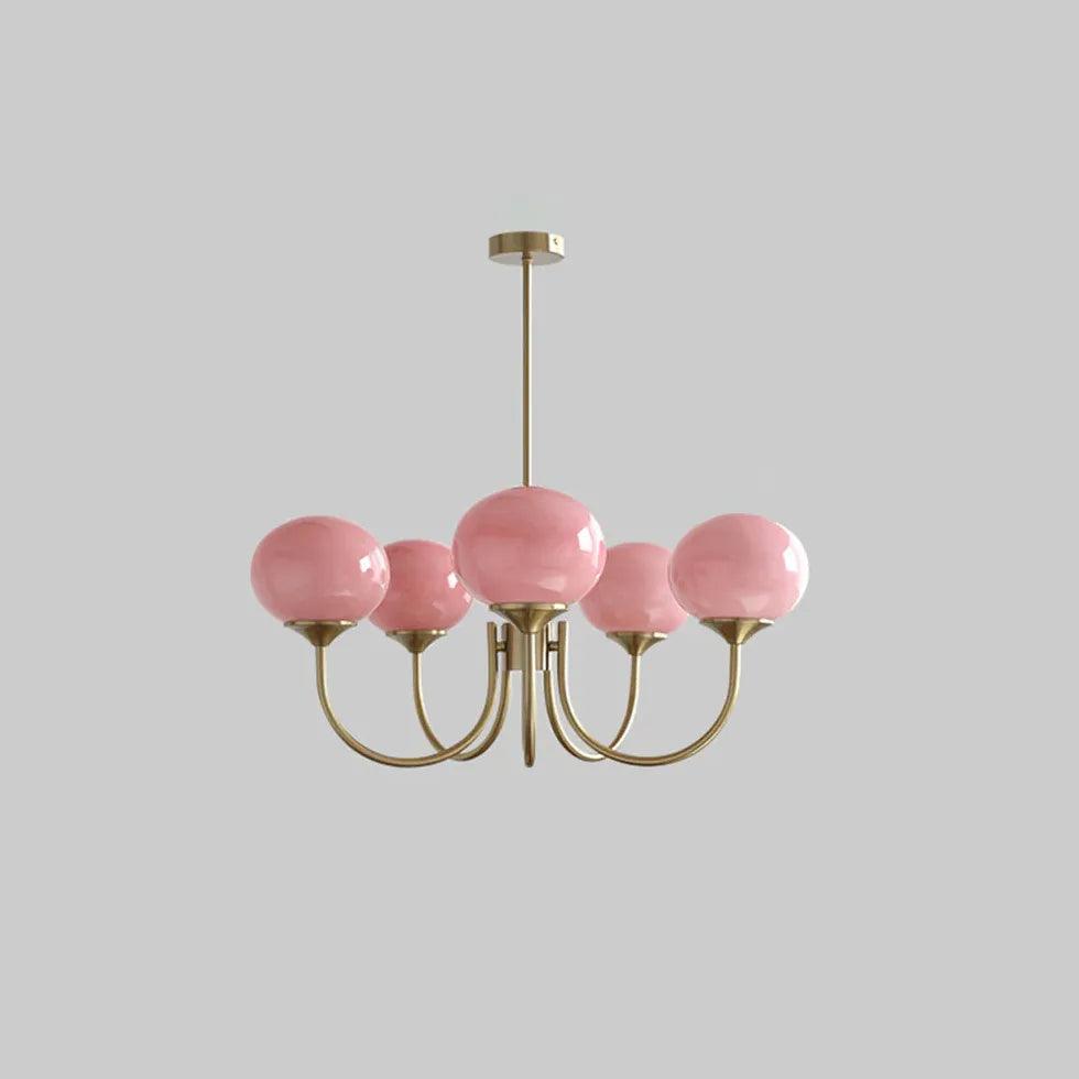 Gouden hanglamp met glazen takdesign in crème en roze | livraina
