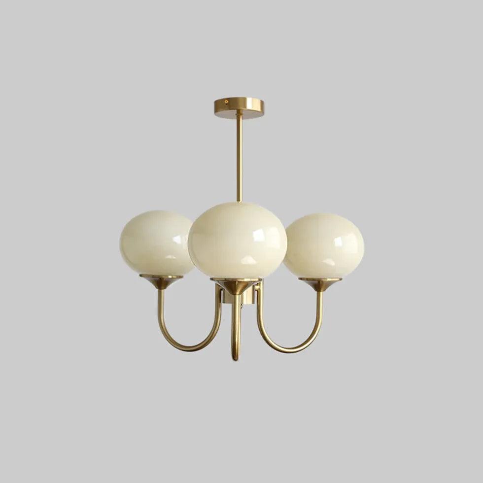Gouden hanglamp met glazen takdesign in crème en roze | livraina