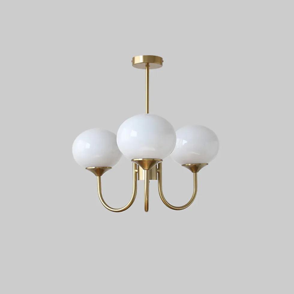 Gouden hanglamp met glazen takdesign in crème en roze | livraina