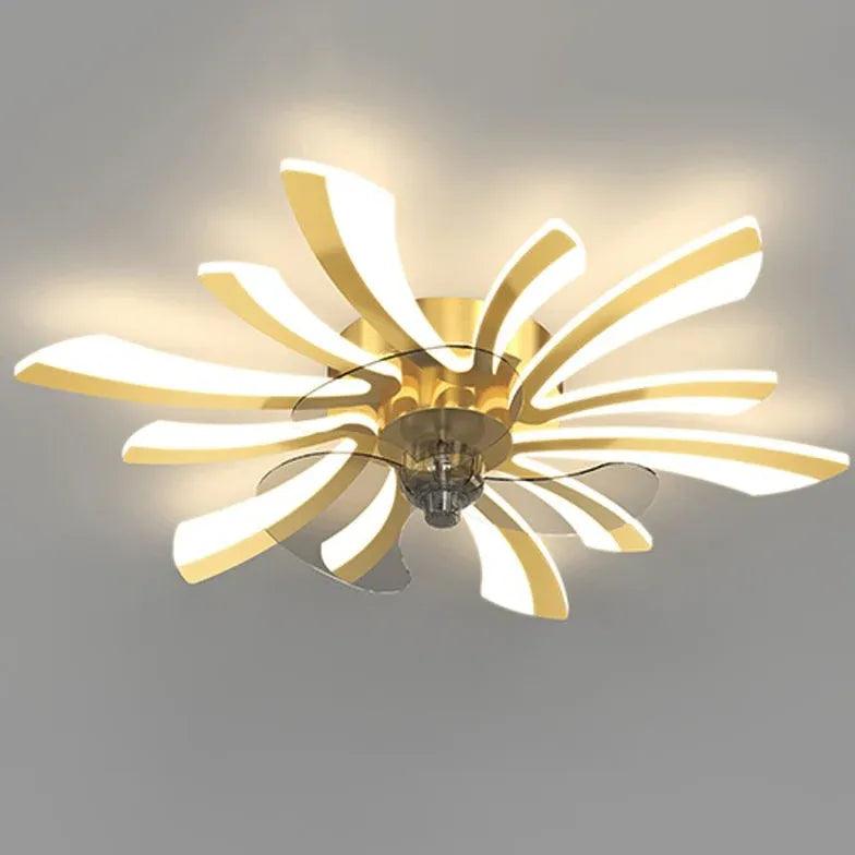 Koperen plafondventilator met verlichting, glazen crèmekleurige kap, voor de slaapkamer | livraina