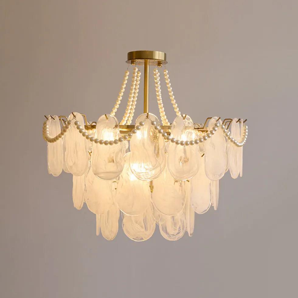 Lámpara colgante francesa vintage de cristal y vidrio color crema | livraina