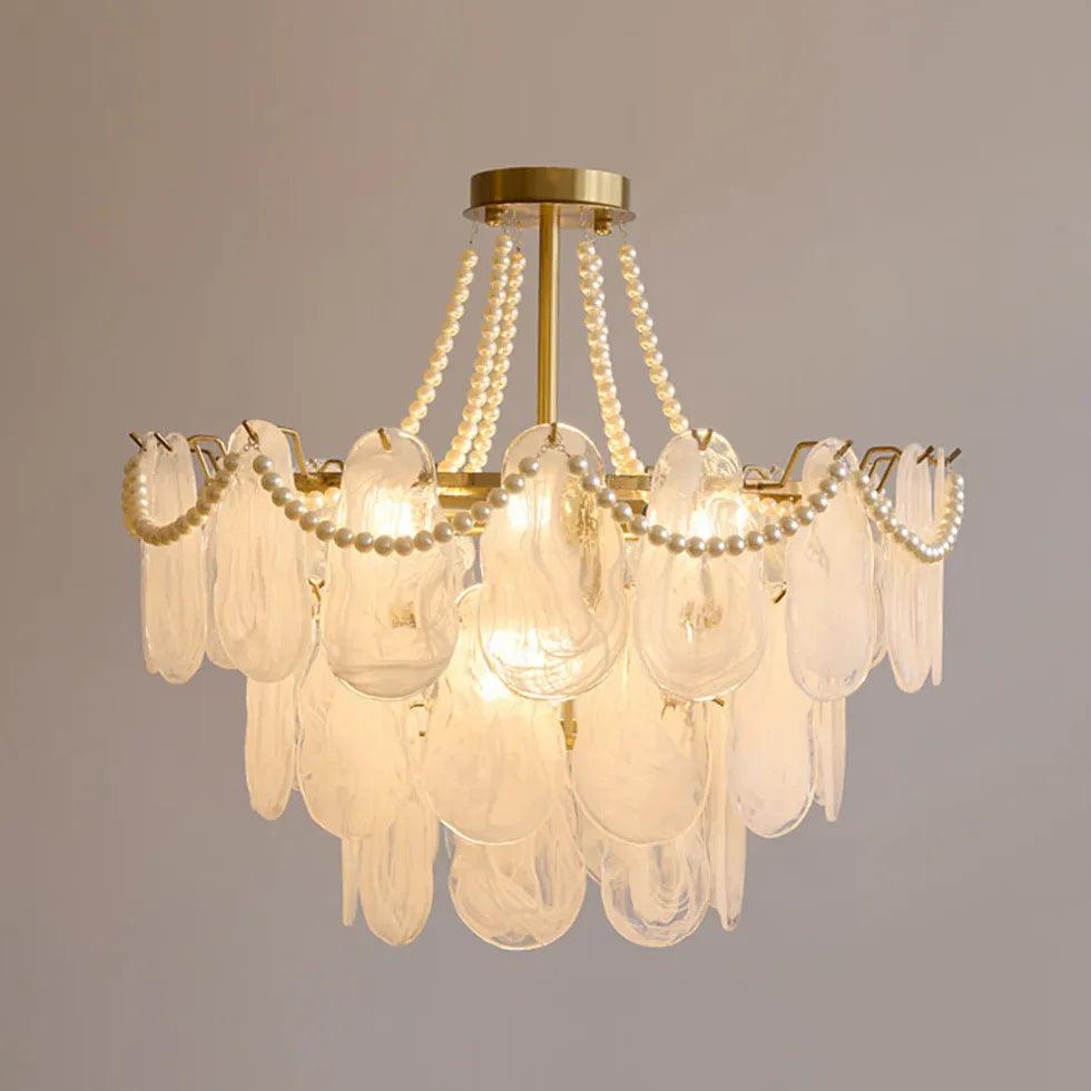 Lámpara colgante francesa vintage de cristal y vidrio color crema | livraina