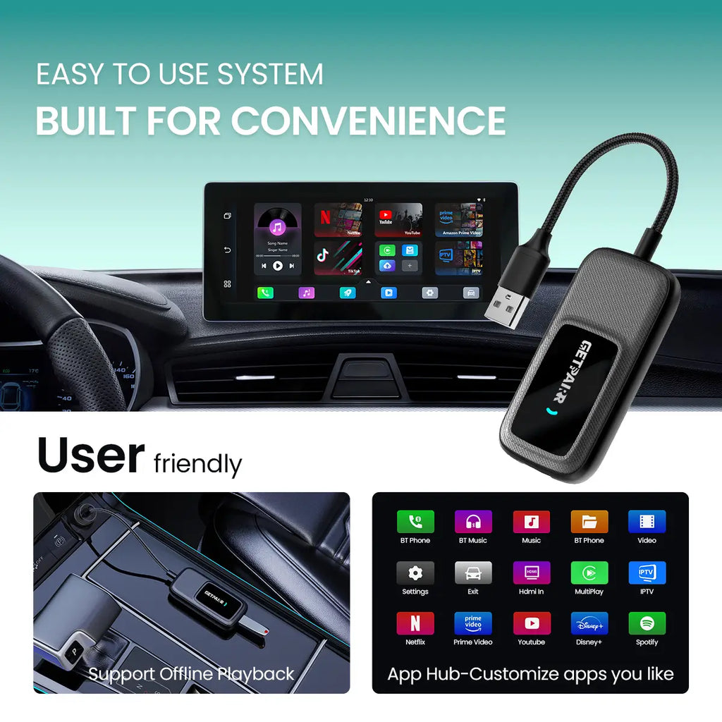 NovaLink vezeték nélküli CarPlay- és Android Auto-adapter — Beépített alkalmazásközpont