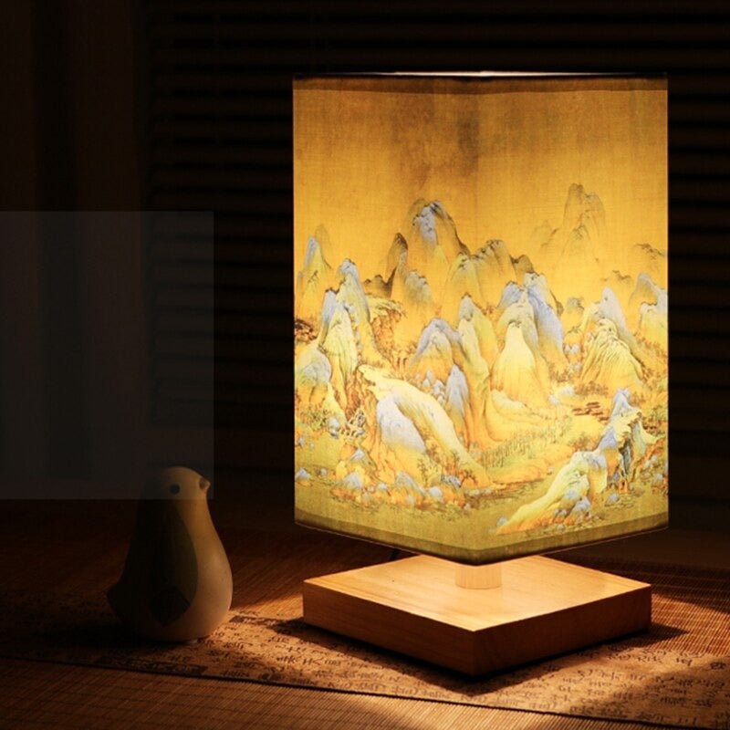 Lampada da tavolo giapponese nordica LumaNova — Paralume in tessuto decorato