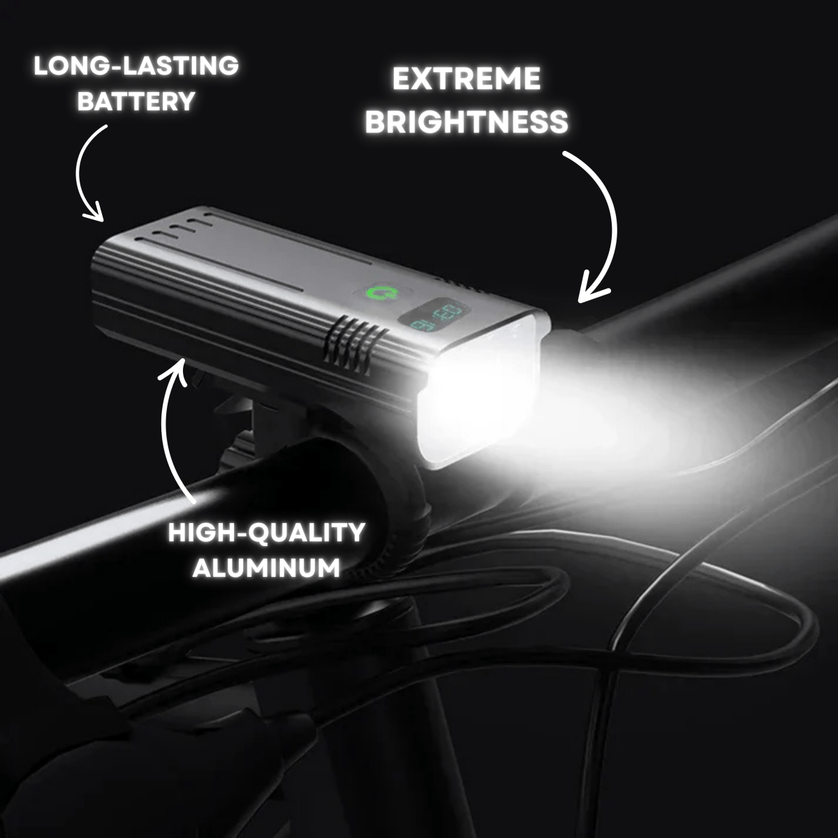 NovaGlide X světlo na kolo — 5000 lumenů, 12 LED, dobíjecí baterie USB-C